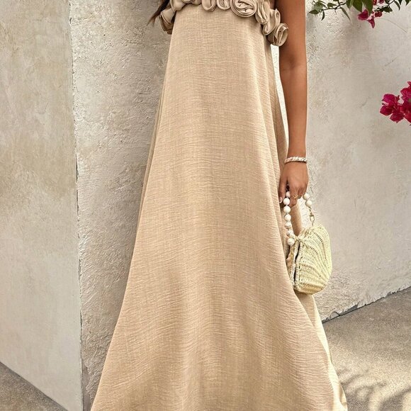 Khaki Casual Women's Floral Cami A-Line Dress - Picture 3 of 4